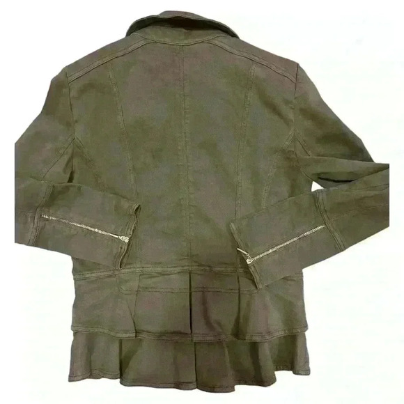 White House Black Market Snap Front Peplum Olive Green Jacket Size 4 - Picture 11 of 13